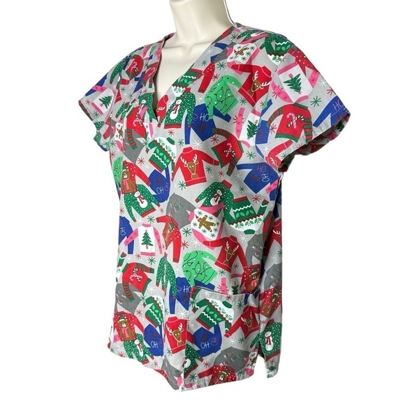 Cassandra O Christmas Scrub Top Women’s Size M - Picture 5 of 8